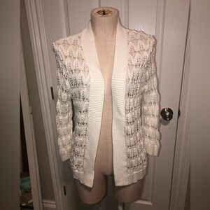Jones New York Open-Front Cream Crochet Knit Women's Sweater Cardigan